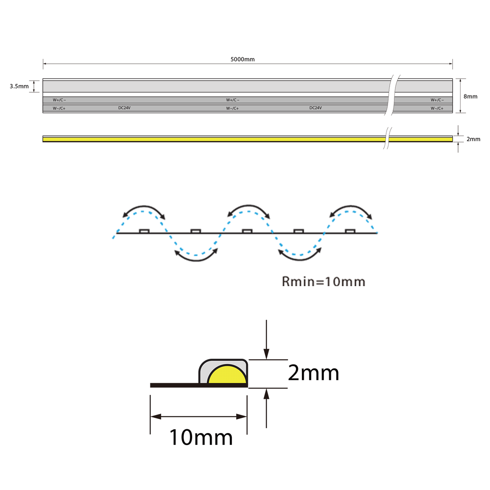 Ustrip LED576-ECOB-TW-24V-16W-8mm-FC - Лента ССT (MIX) торцевого свечения a000105 фото