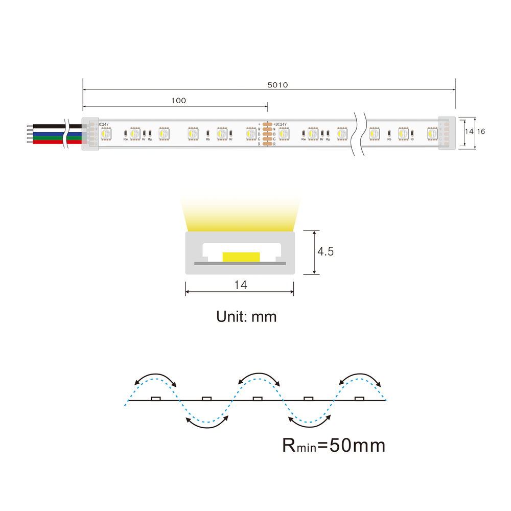 Ustrip LED60-S5050-RGBW30-24V-10W-IP65-HT - RGBW LED strip for sauna a000146 photo