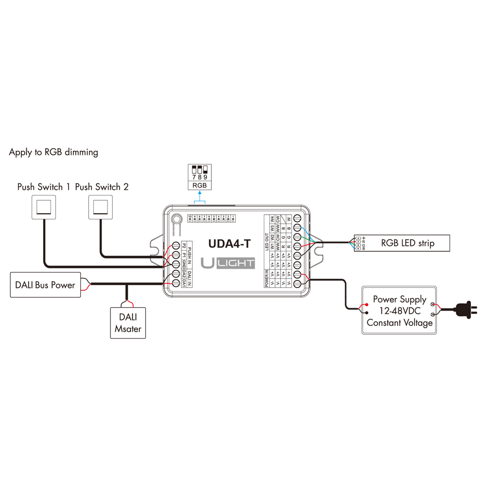 Usmart UDA4-T - DALI+Push Диммер универсальный 1-4 адреса DT6 и DT8-TC - DIM, CCT, RGB, RGBW a010169 фото