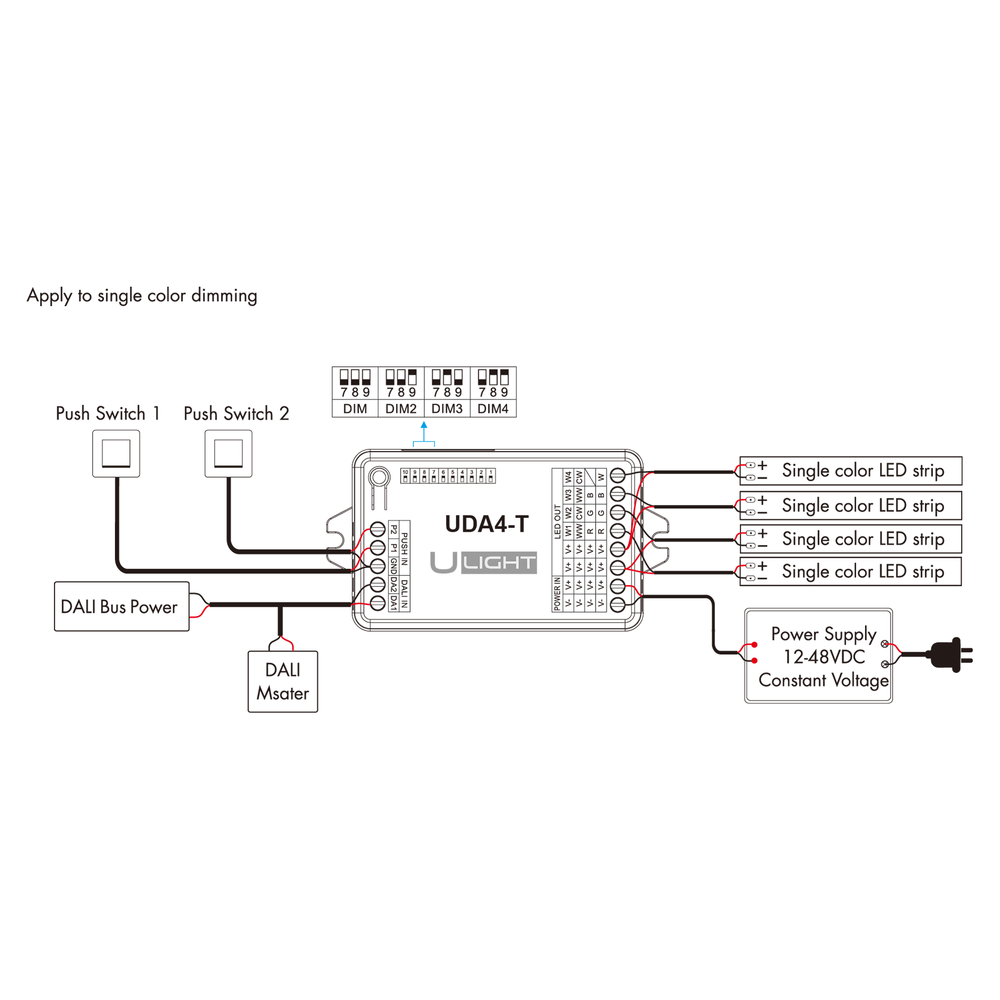 Usmart UDA4-T - DALI+Push Диммер универсальный 1-4 адреса DT6 и DT8-TC - DIM, CCT, RGB, RGBW a010169 фото