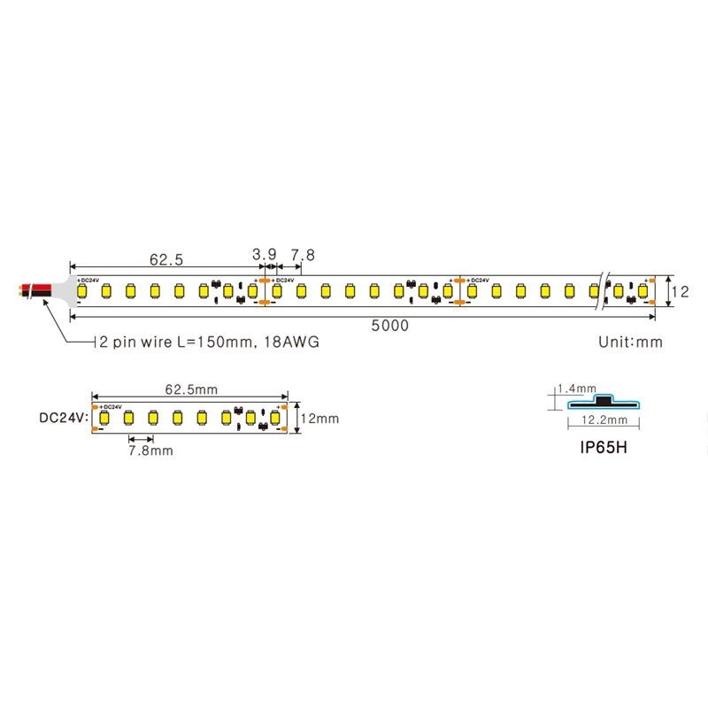 Вологостійка світлодіодна стрічка Ustrip LED128-H2835-W40-24V-18W-Ra80-IP65H a000047 фото