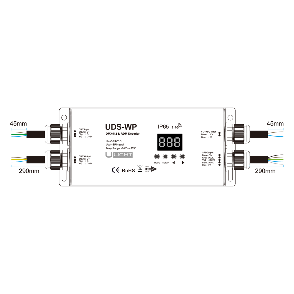 Usmart UDS-WP is a DMX+RF IP65 controller and DMX512 decoder for SPI - RGB, RGBW a010172 photo
