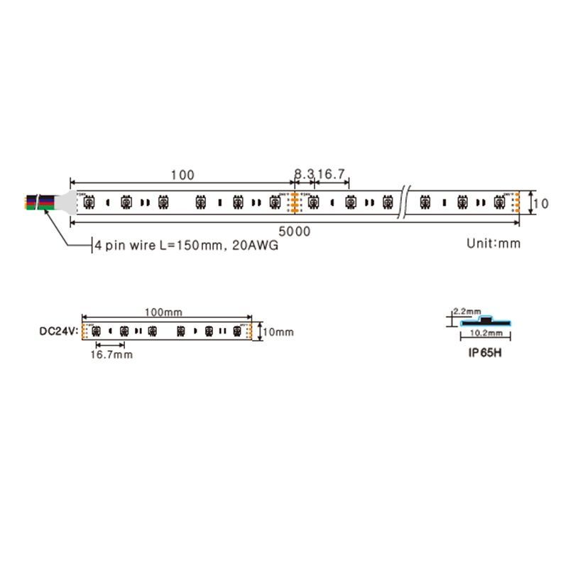 Герметичная RGB лента Ustrip LED60-5050-RGB-24V-14.4W-IP65H мультицветная a000051 фото