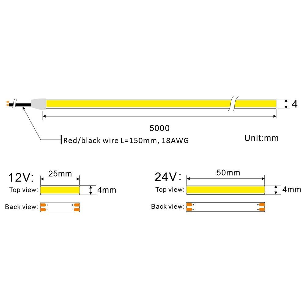 Світлодіодна стрічка Ustrip LED480-COB-W30-24V-5W-4mm-FC SLIM теплий a000002 фото