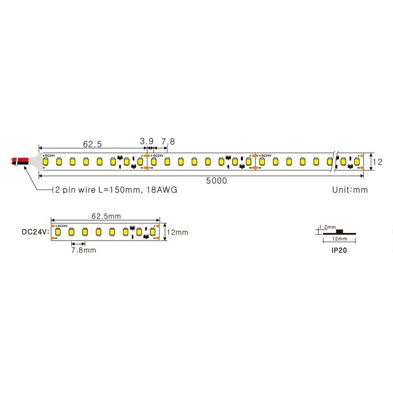 LED strip Ustrip LED128-H2835-W40-24V-18W-Ra80, daylight white. a000022 photo